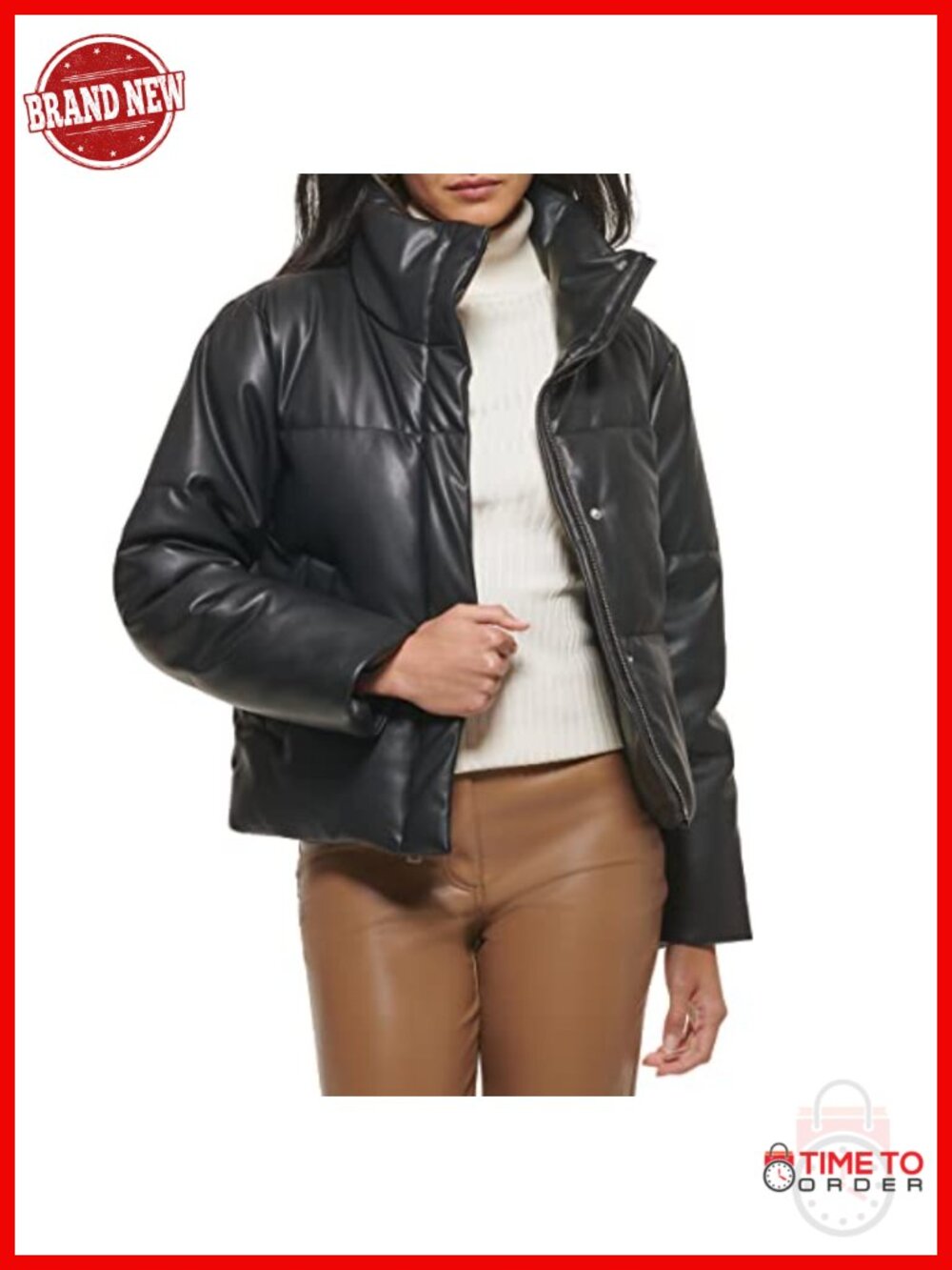 Vegan Leather Quilted Short Puffer Jacket